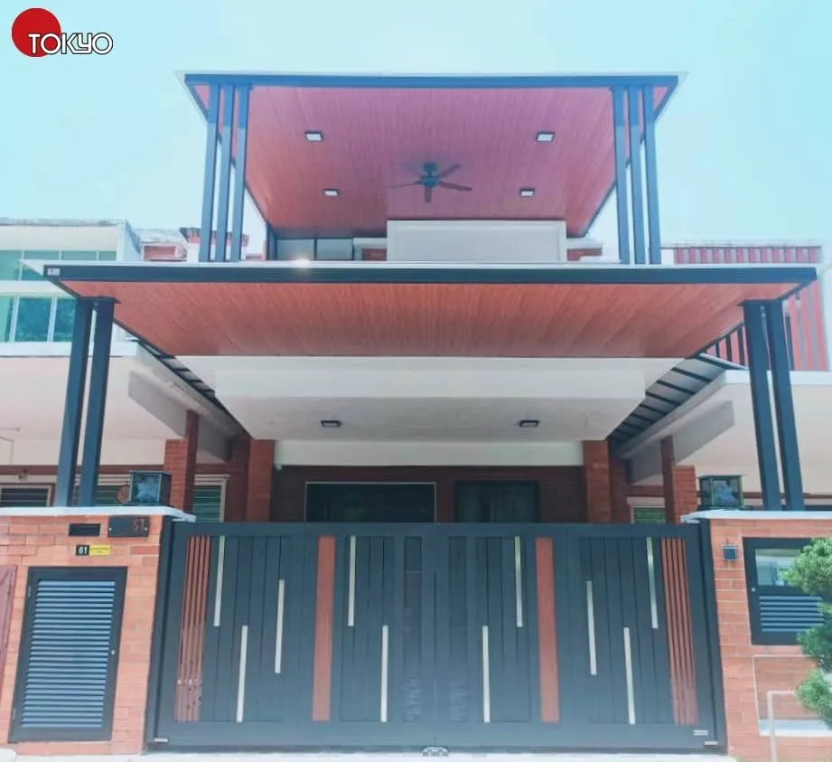 Two-tier roof awning — a C-roof balcony awning above an ACP gate awning — real completed project serving the Kuala Lumpur area