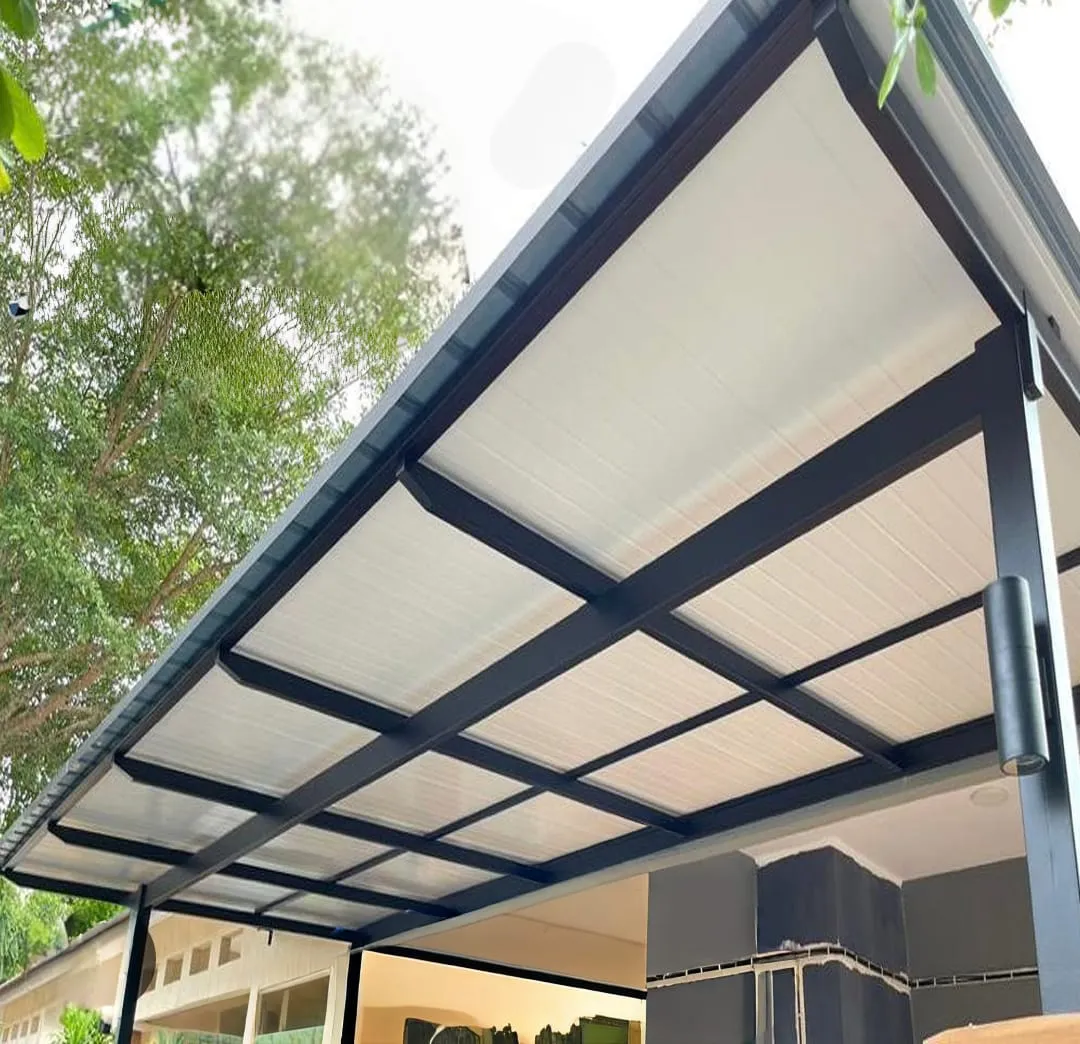 Close-up of a metal PU sandwich panel roof structure with insulated panels