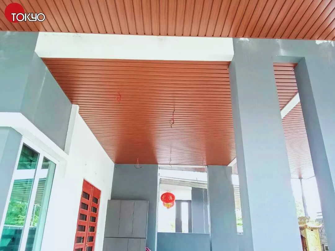 C-roof aluminium ceiling awning over a covered porch, decorated for Chinese New Year — real completed project serving the Petaling Jaya area
