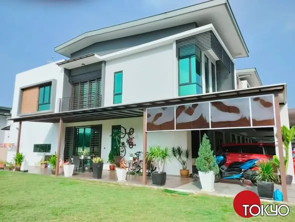 ACP roof awning over a modern bungalow car porch — real completed project serving the Semenyih area